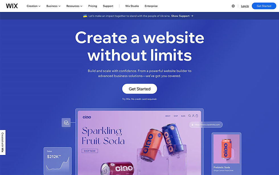 Wix's homepage screenshot highlighting AI Website Builder Revolution.