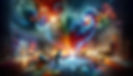 A robotic figure in a surreal room creating a vibrant cosmic explosion.