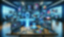 Advanced AI interface with floating holographic displays showing various AI photo editing stages, in a high-tech workspace with neon lighting, illustrating AI's transformative impact in photo editing.