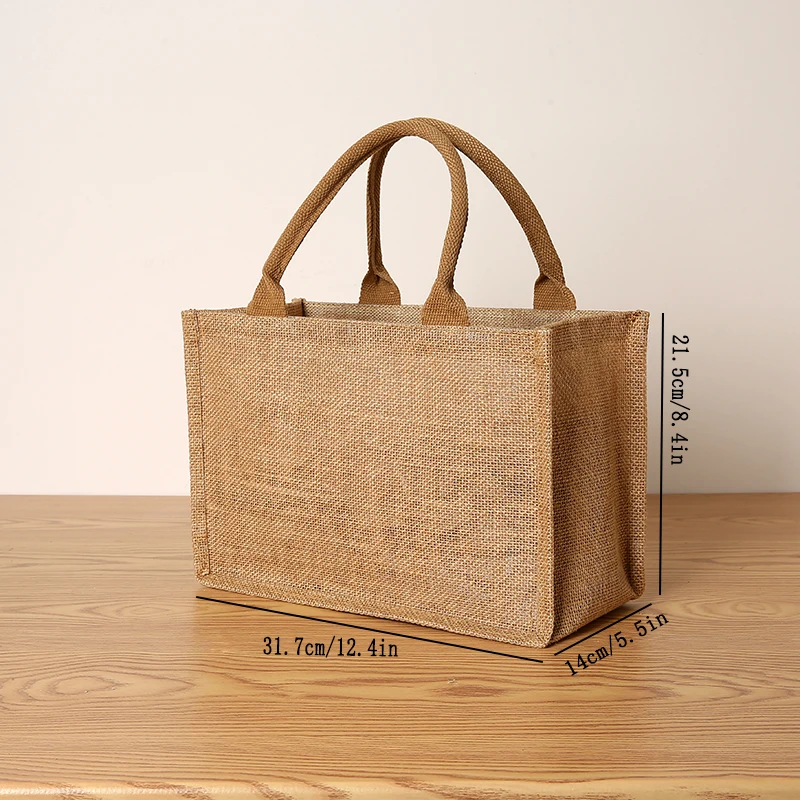 Women's Jute Tote Bag Large Capacity Shopping Bag Travel Storage Bag Open Mouth