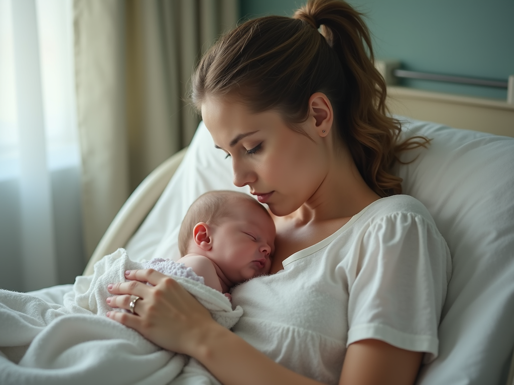 A mother and newborn bonding.