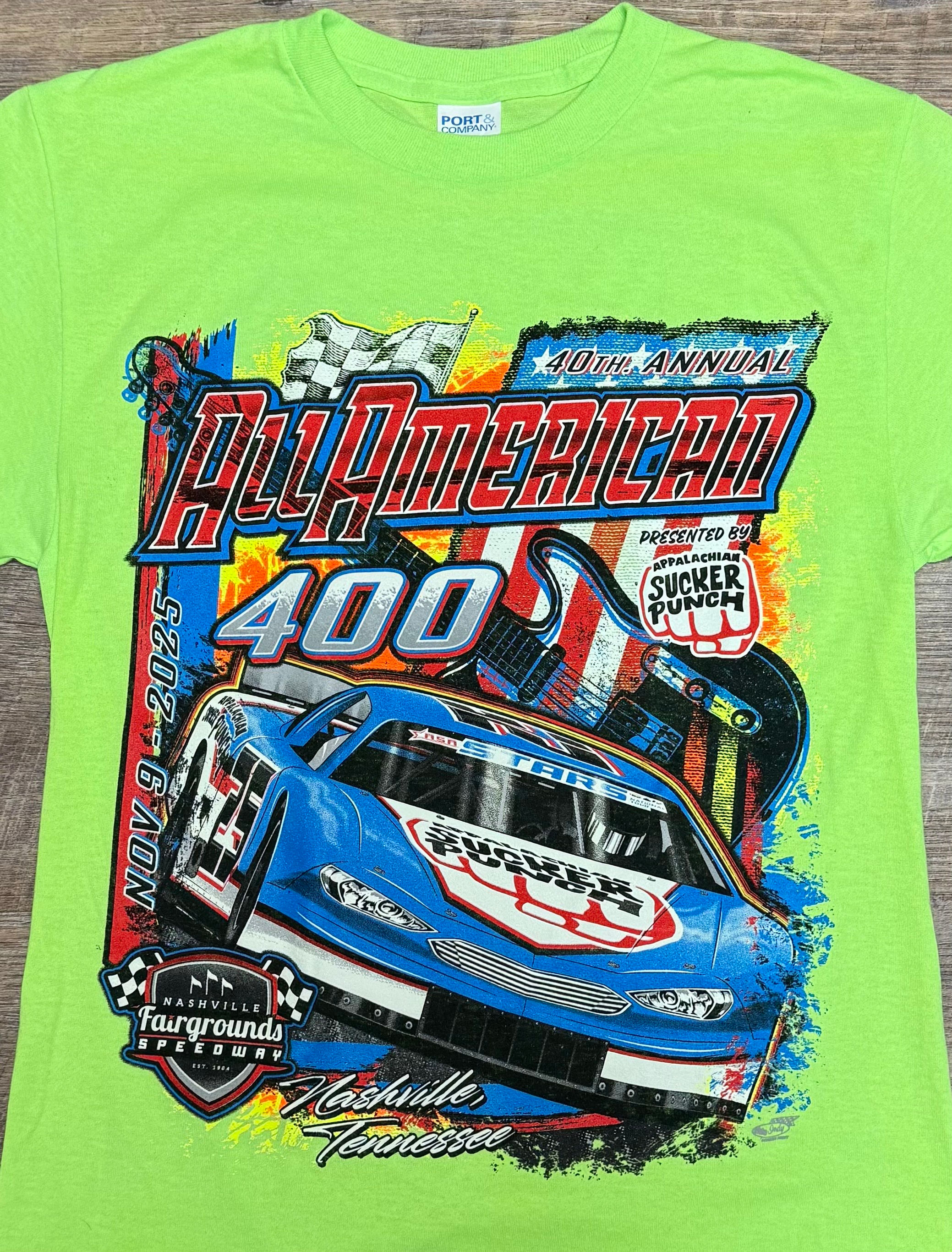 2025 All American 400 Official Event Neon Green Short Sleeve Shirt