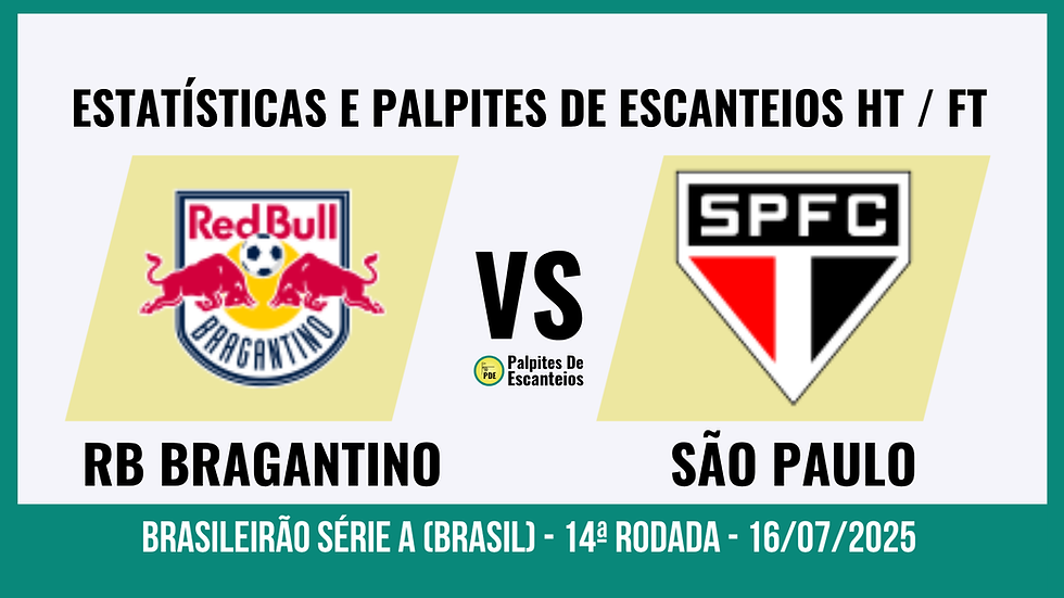 Red Bull Bragantino x São Paulo: estatísticas e palpites de escanteios HT / FT - 16/07