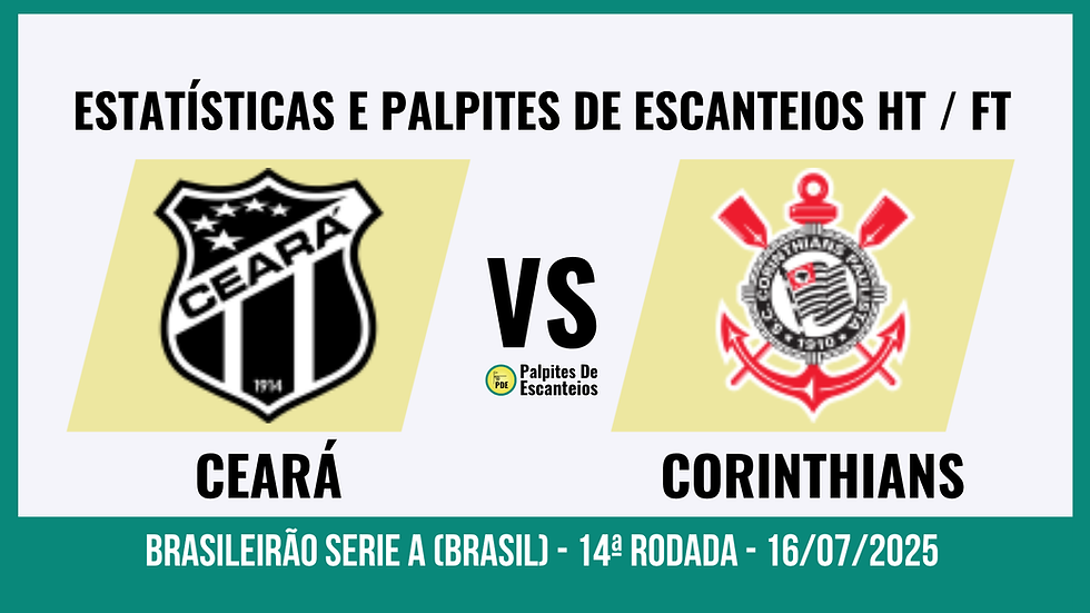 Ceará x Corinthians: estatísticas e palpites de escanteios HT / FT - 16/07
