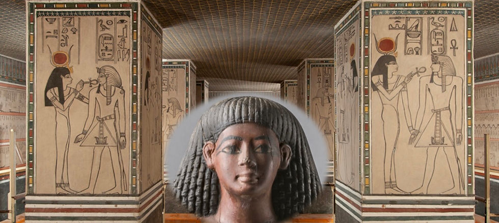 Repeated figures of Hathor in Amenhotep II’s tomb KV.35 (©Ignati) & Kha himself (© Museo Egizio)