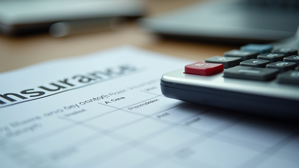 Close-up view of a calculator and insurance documents on a desk
