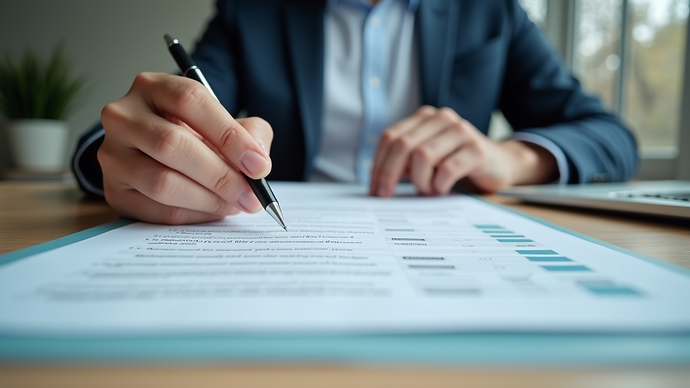 Eye-level view of a person reviewing life insurance documents at a desk