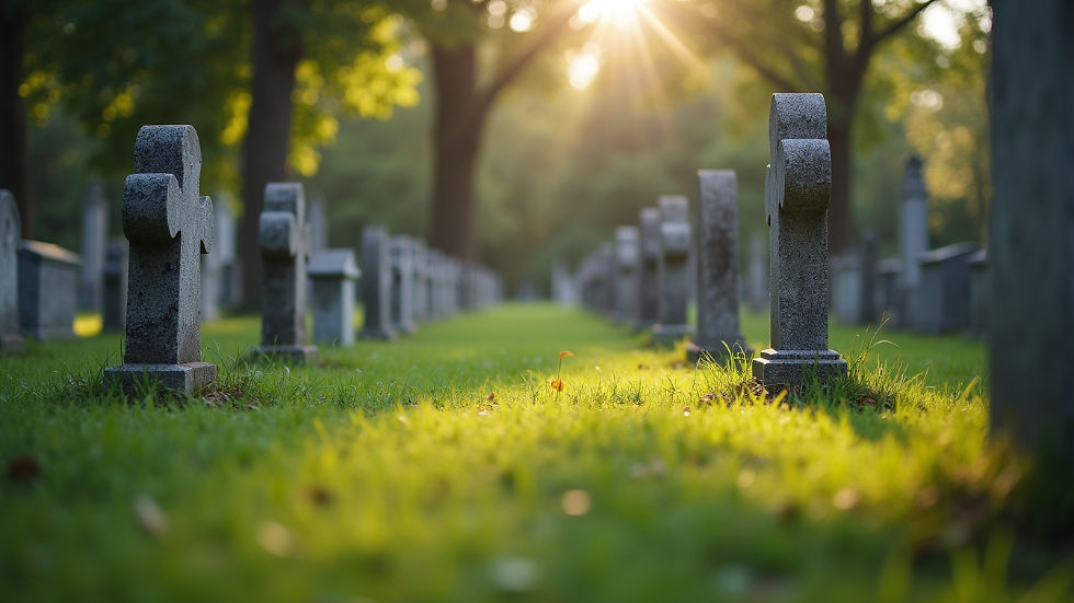 Eye-level view of a serene cemetery with well-maintained gravestones