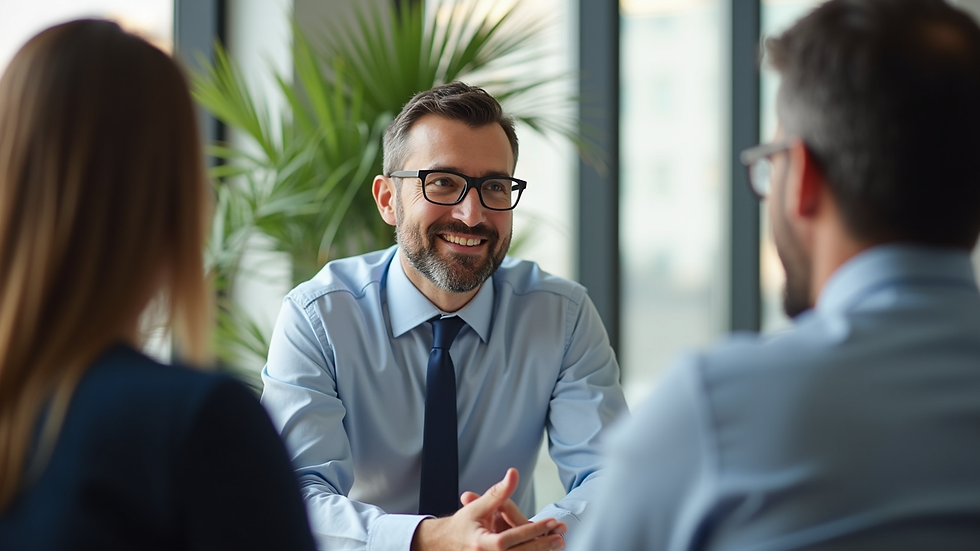 Eye-level view of a financial advisor explaining life insurance options to a client