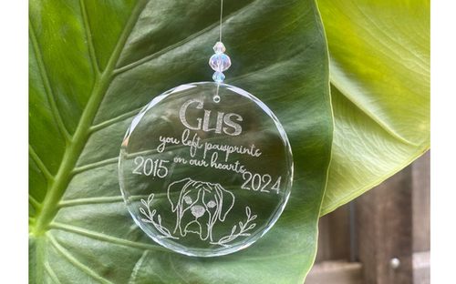 Crystal Sun Catcher Engraved Ornament Dog Cat Pet Memorial