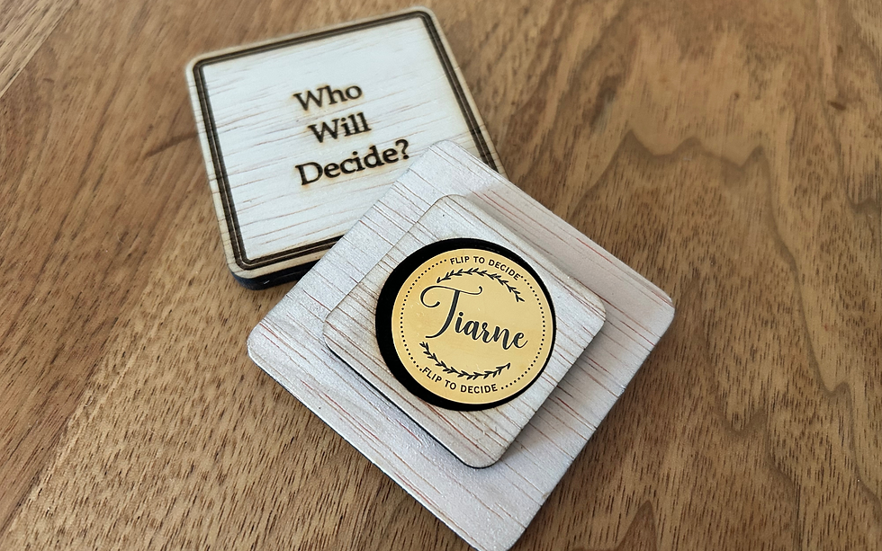 Thumbnail: Decision Coin Challenge Coin Ornate Modern Design Custom Laser Engraved Couples