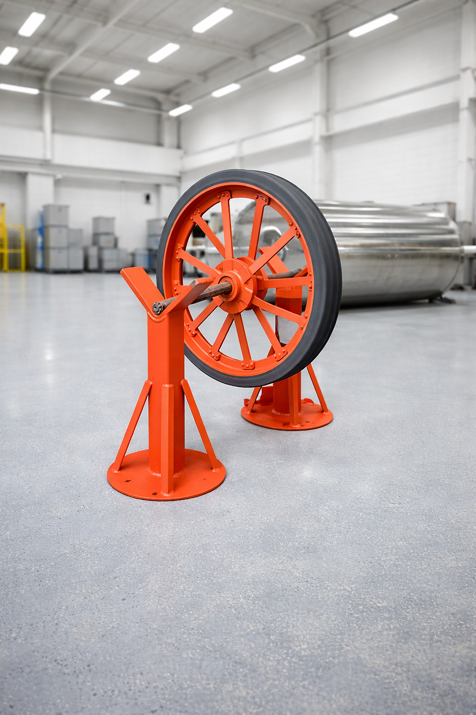 A refurbished carriage wheels in our clean factory setting