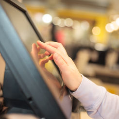 Young woman hand on touch treasury charg