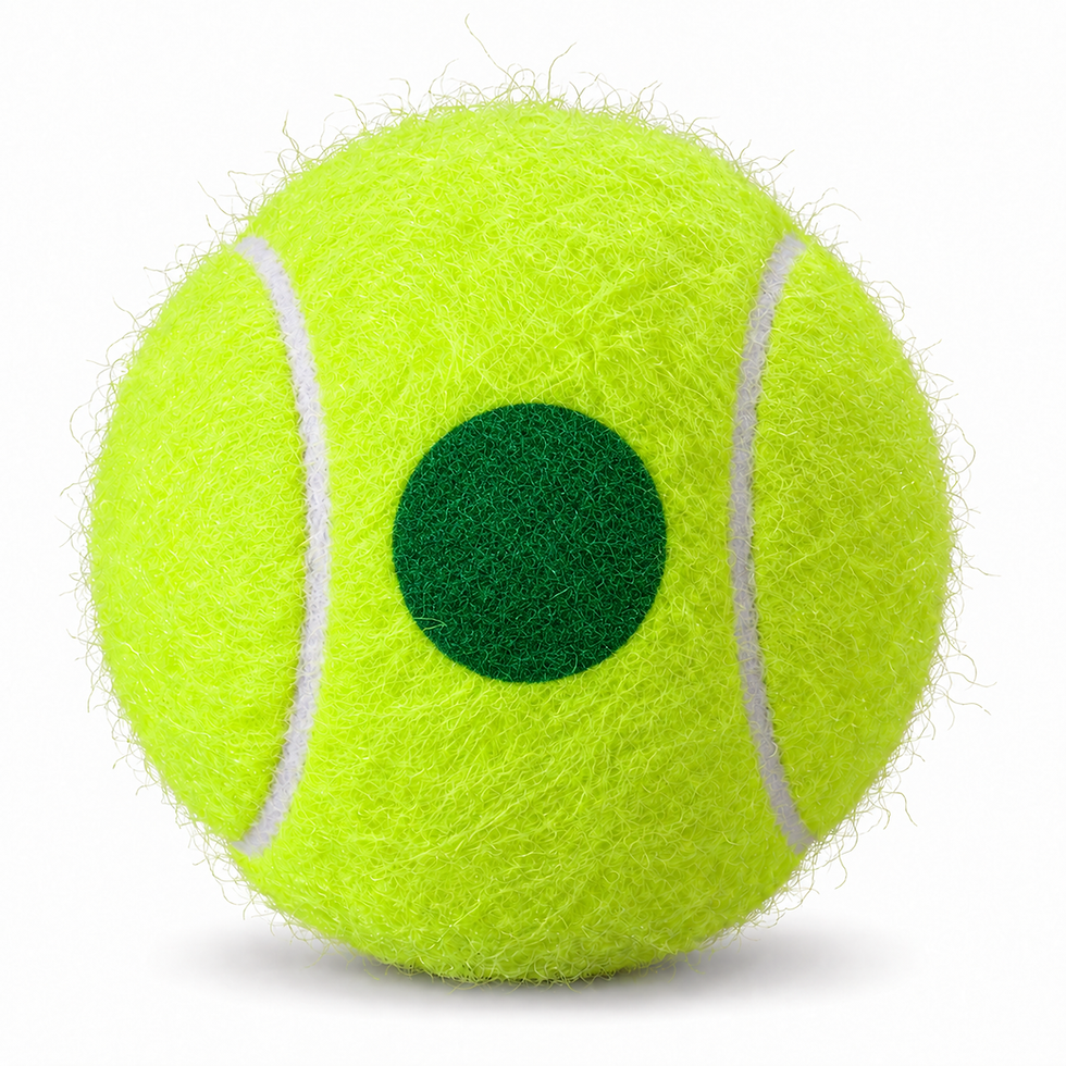 Stage 1 tennis ball in yellow felt with a dark green dot, back view — TSports Dubai