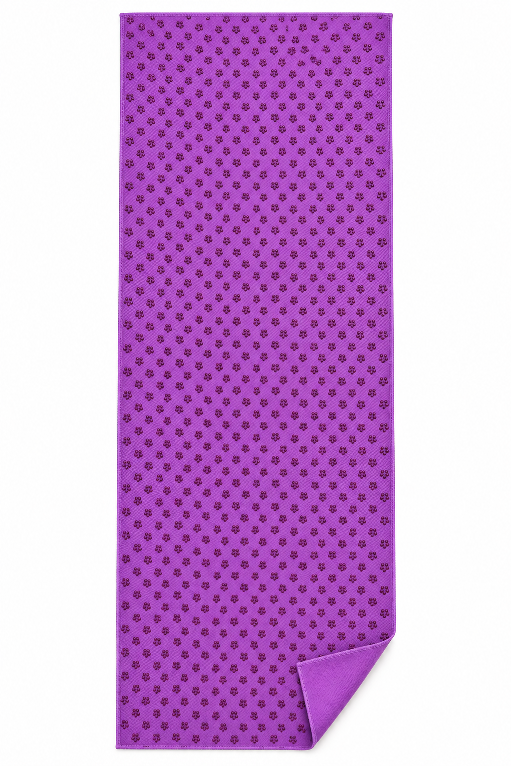 Purple microfibre yoga towel laid flat, with darker purple silicone grip dots — TSports Dubai