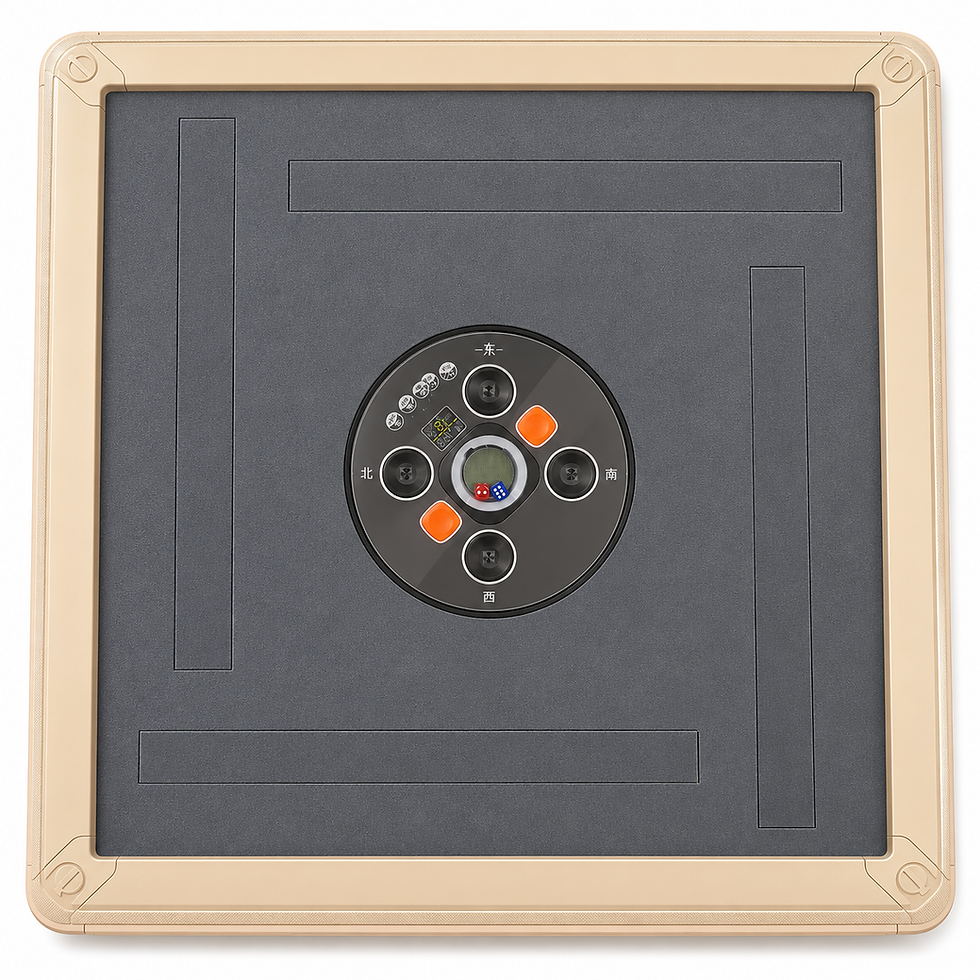 Champagne automatic mahjong table from above: grey felt top and centre control panel — TSports Dubai