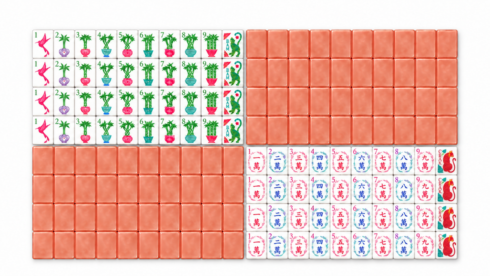 Orange American mahjong tiles: coral marbled backs shown beside bam and crak faces — TSports Dubai