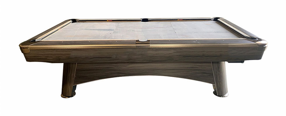 Close-up of the Imperial Grey table's rail and pocket with its wood-grain finish — TSports Dubai