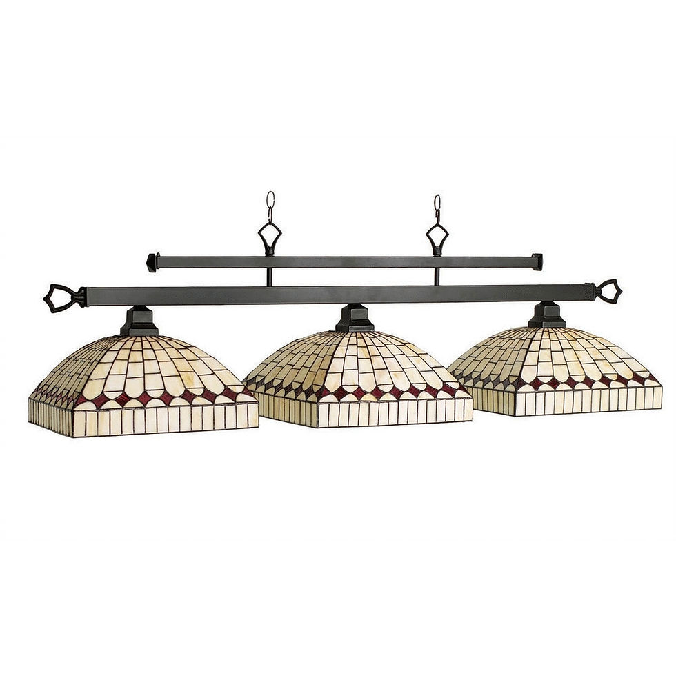 Stained glass billiard light with three shades on a hanging bar — TSports Dubai
