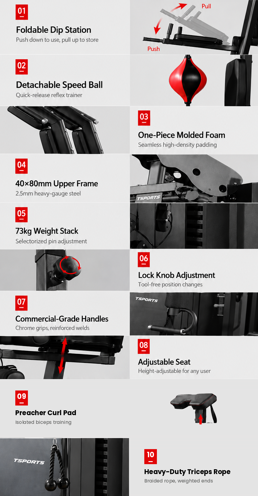Compact multi-gym specification sheet