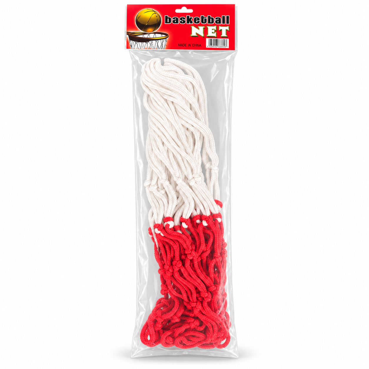 Red and white braided cord basketball net in its retail pack — TSports Dubai