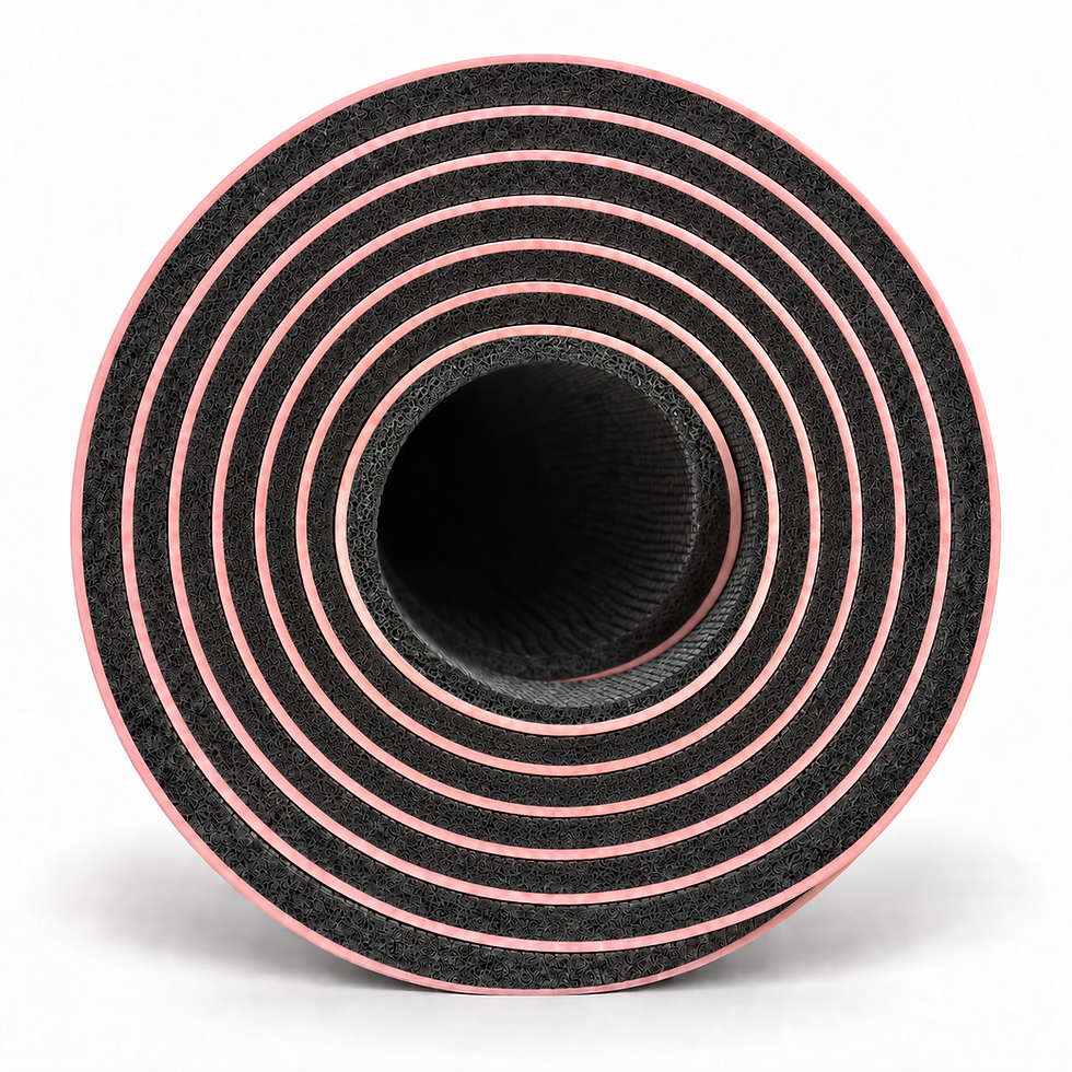 Pink natural rubber yoga mat rolled up, black underside showing — TSports Dubai