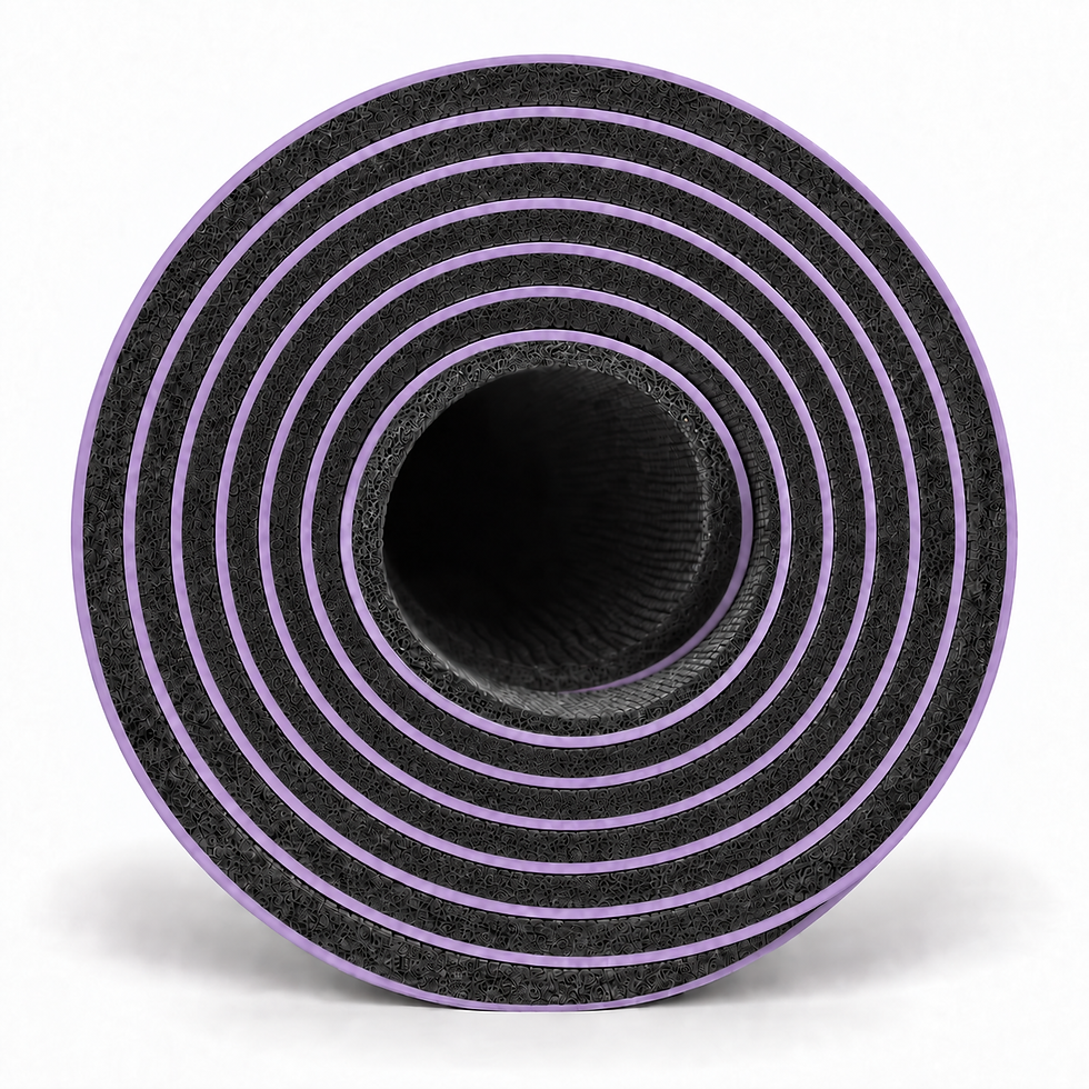 Lavender natural rubber yoga mat rolled up, black underside showing — TSports Dubai