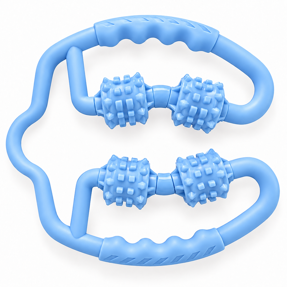 Sky blue ring roller massager with four spiked rollers inside a ring-shaped frame — TSports Dubai