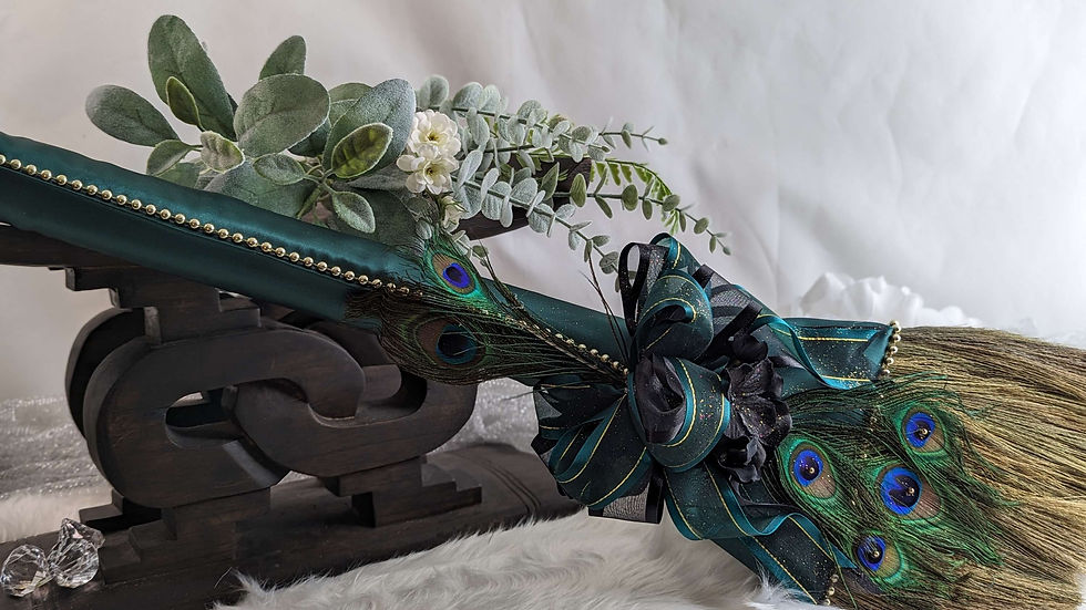 Thumbnail: The KANONI™ (Little Bird) 36" Emerald Green Wedding Jumping Broom |African American Bridal 