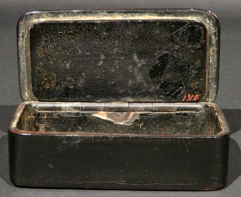 Thumbnail: A ‘Naughty’ 19th Century Hand Painted & Black Lacquered Papier-Mâché Snuff Box
