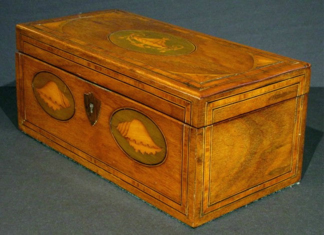 Thumbnail: A Fine George III Inlaid Mahogany Tea Caddy Converted to a Letter Box