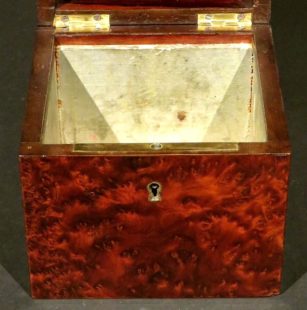 Thumbnail: A Very Good 19th Century Brass Bound & Inlaid Amboyna Tea Caddy, France