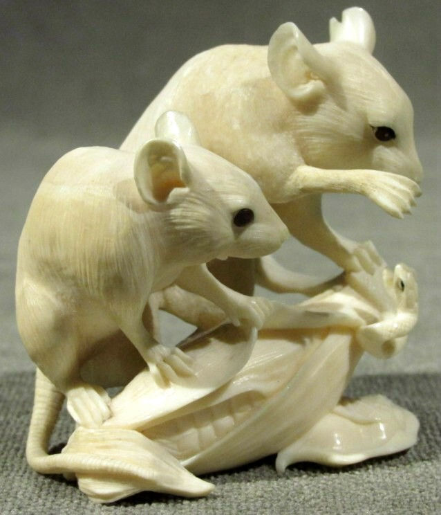 Thumbnail: A Finely Carved Japanese Ivory Okimono of Rats, Meiji Period (1868-1912)