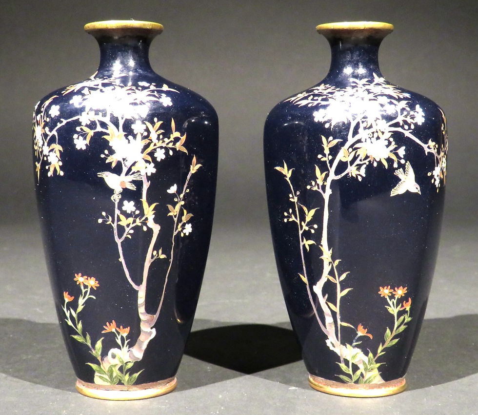 A Very Fine Pair of Miniature Japanese Cloisonne Vases, Meiji Period (1868-1912)