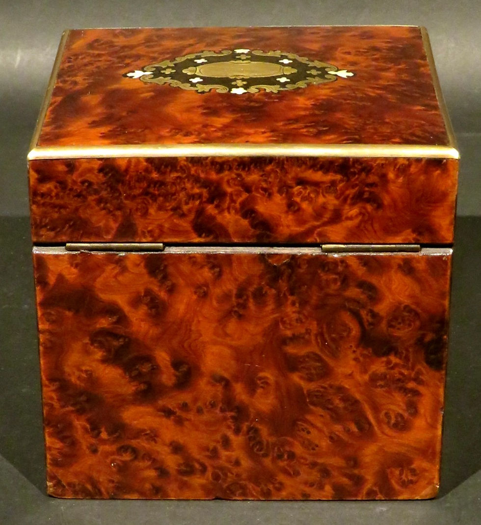 Thumbnail: A Very Good 19th Century Brass Bound & Inlaid Amboyna Tea Caddy, France