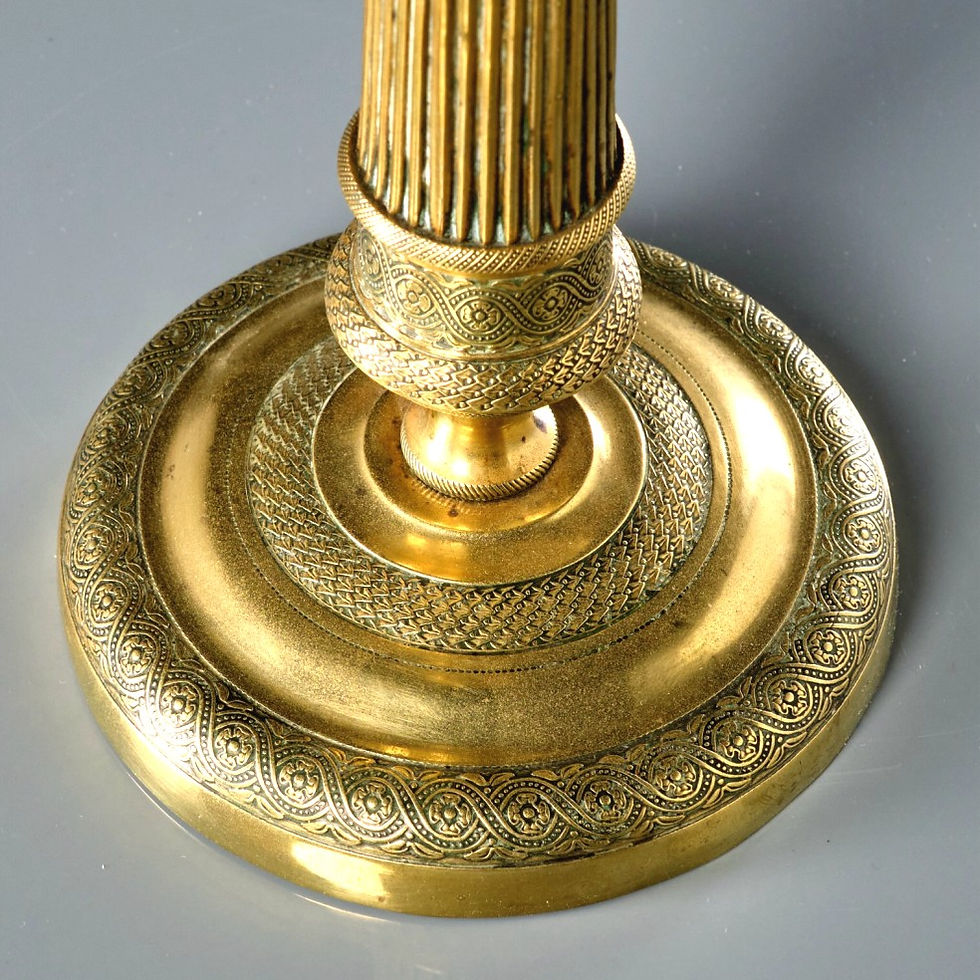 Thumbnail: Very Handsome Pair of French Empire Period Gilt Brass Candlesticks, Circa 1820