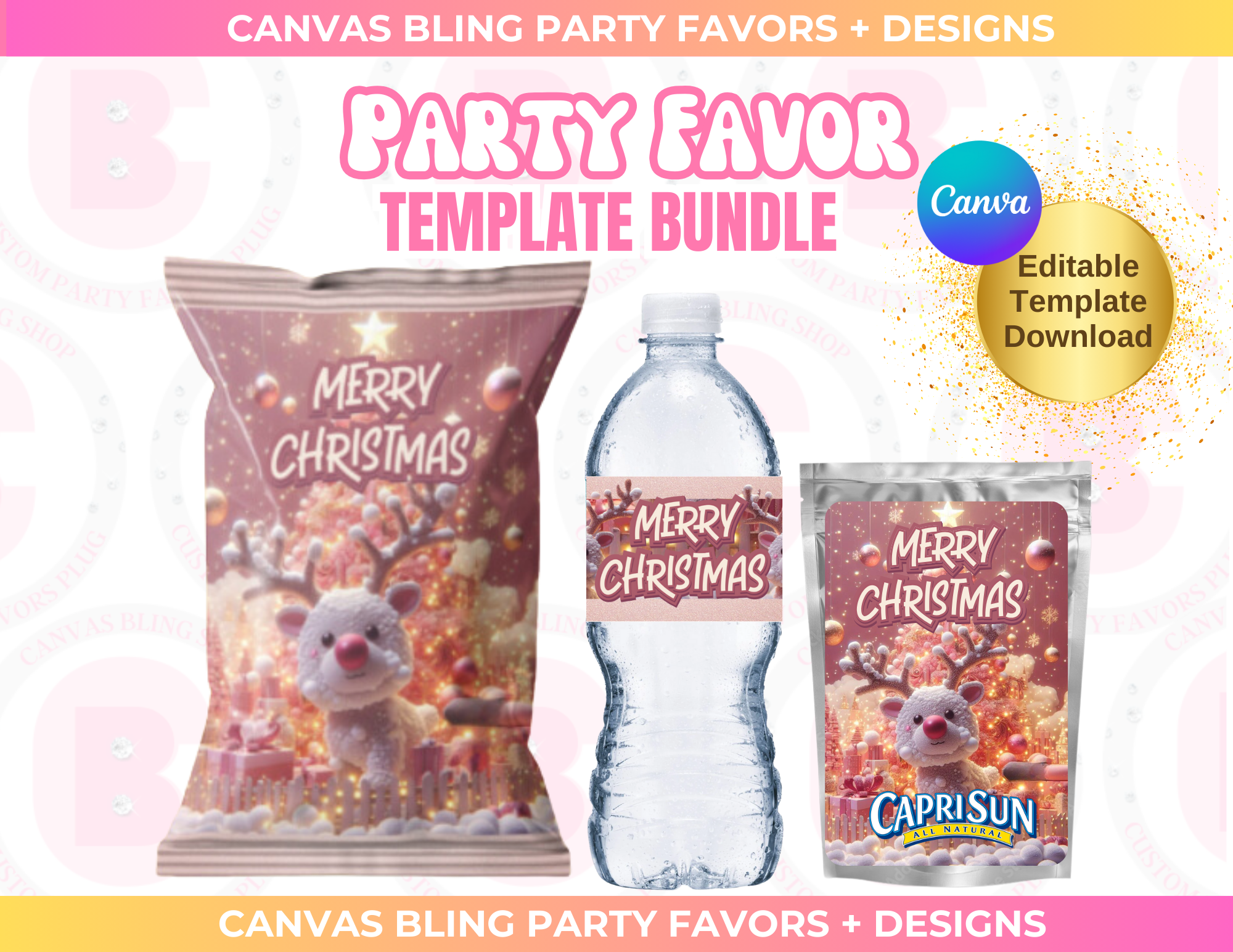 Rose Gold Reindeer Template (editable)