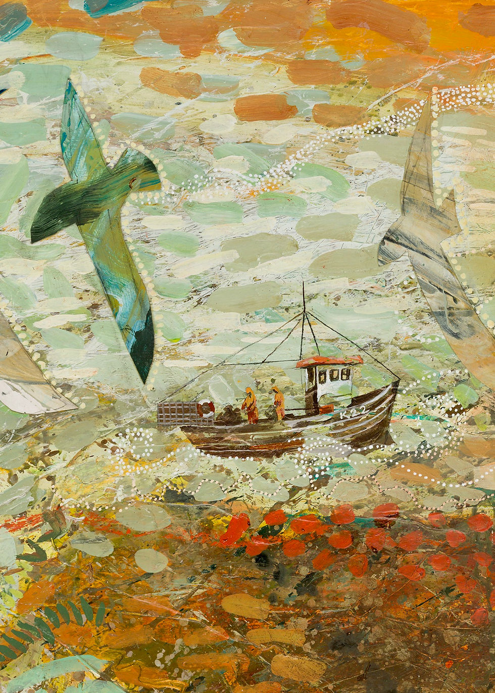 Fishing Boat & Gull (rectangle)