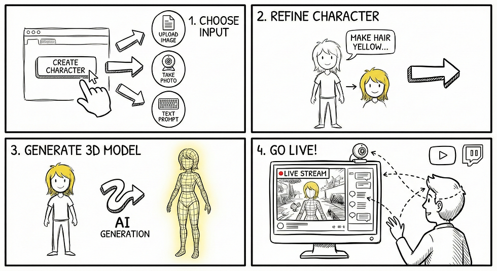 XSplit VTuber StudioでVTuberキャラクターを作成する手順を示すイラスト
