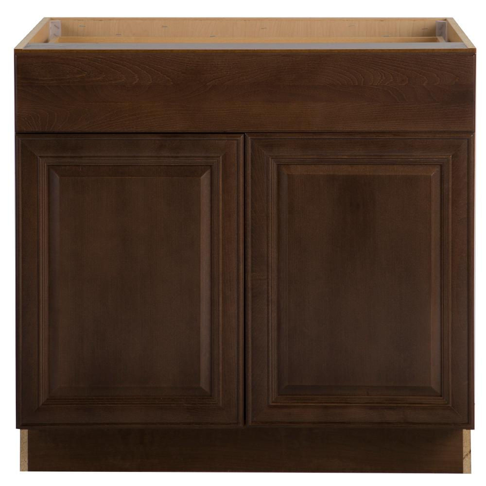 Base Sink Cabinet, Dark Brown, 36-in W x 34.5 -in H