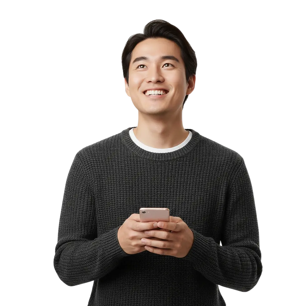 Junger Mann bucht Umzug auf dem Handy