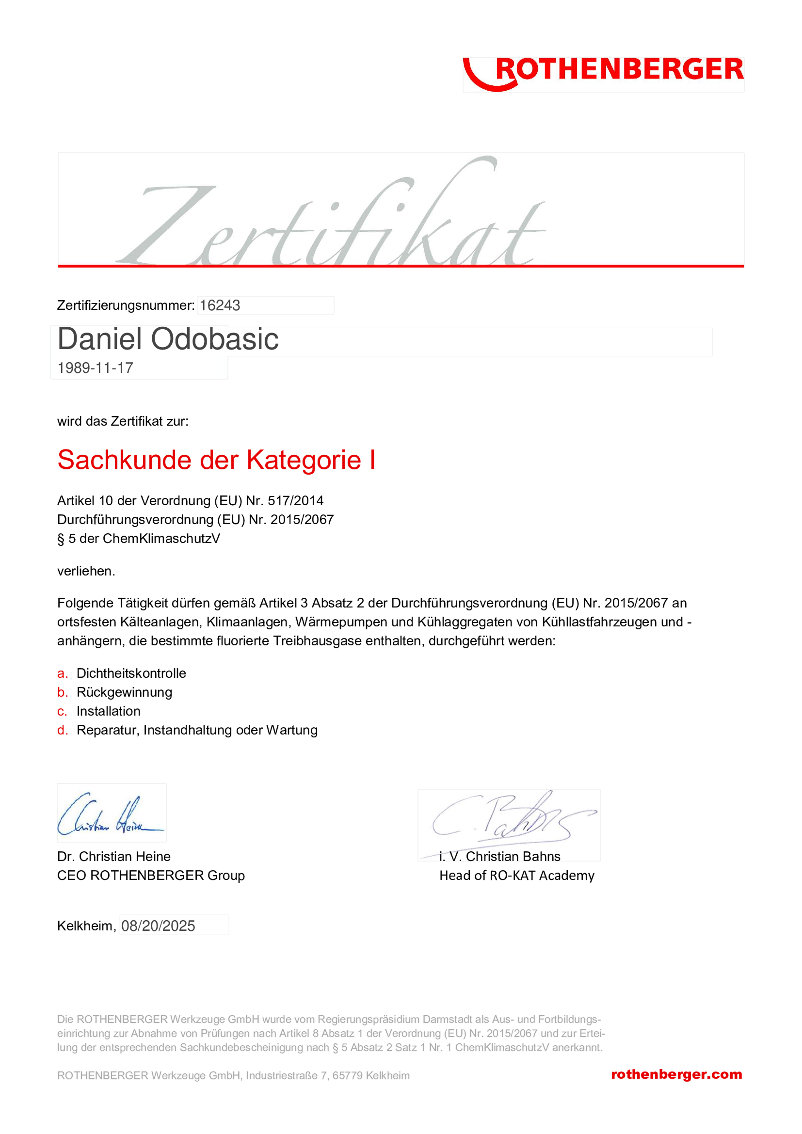 Sachkunde der Kateogie 1 Zertifikat ProFacility.png