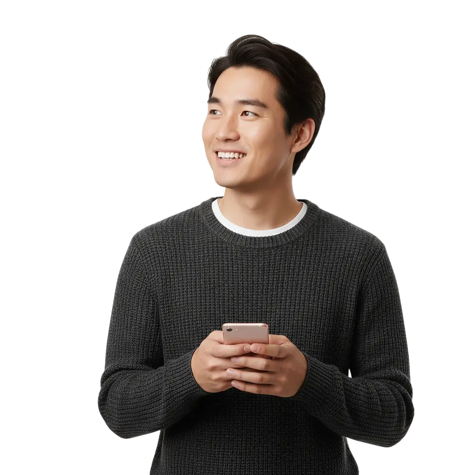 Mann mit dunklem Pulli am Handy