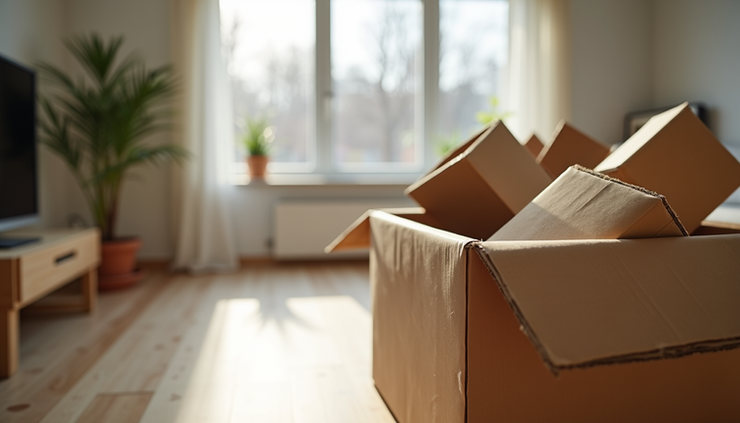Nahaufnahme einer Umzugskiste mit Packmaterial in Hannover