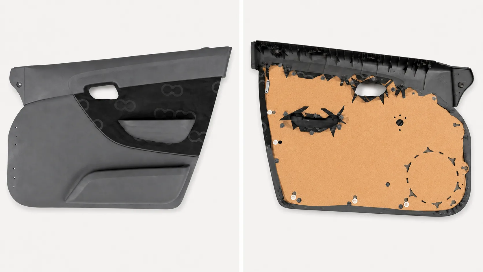 Automotive door trim component using a hardboard substrate