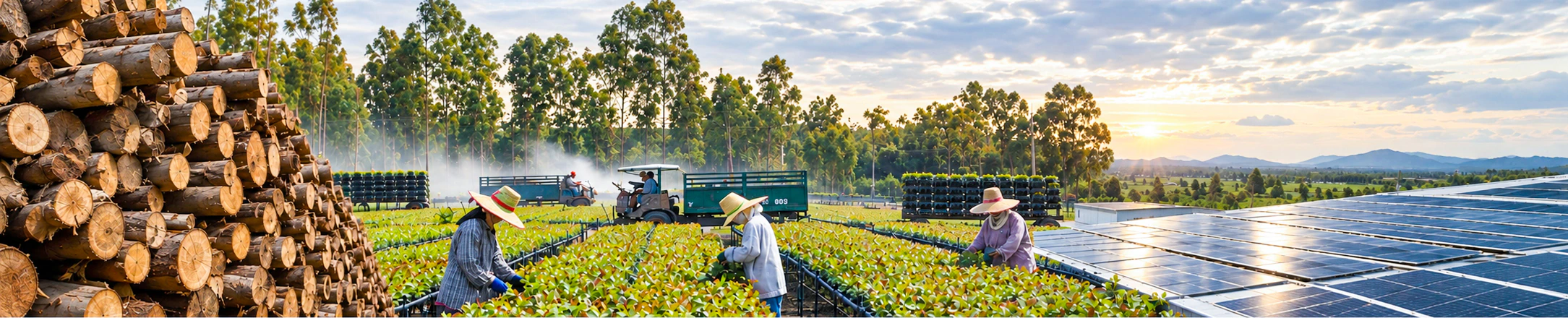 SHAIYO TRIPLE A GROUP wood-supply network from eucalyptus nursery and plantation through harvested wood and renewable-energy infrastructure