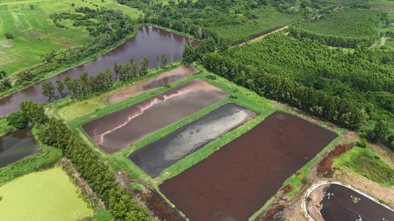 AAF water treatment ponds surrounded by trees and farmland