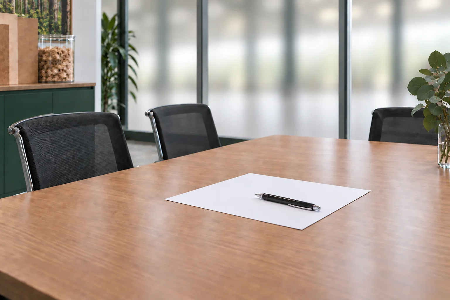 AAF contact table with paper and pen overlooking the wet-process factory