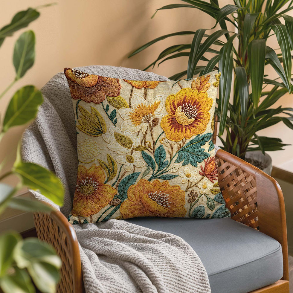 Dijital Baskı Çiçek Nakış Desenli Kare Yastık Kırlent Kılıfı