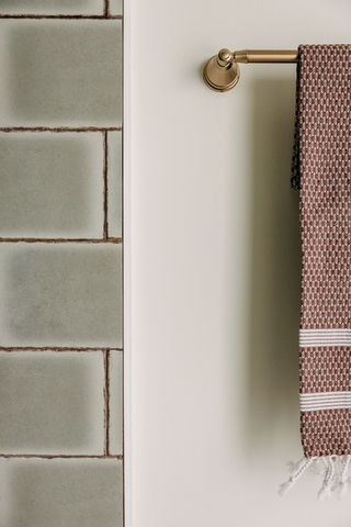 Sage zellige tile texture detail — Birmingham Michigan bathroom remodel by Costello & Co Construction Oakland County